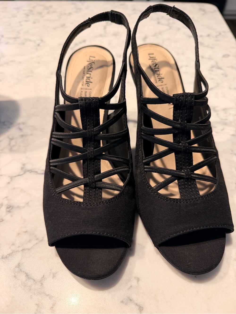 Life Stride Black Strappy Open-Toe Slingback Heels